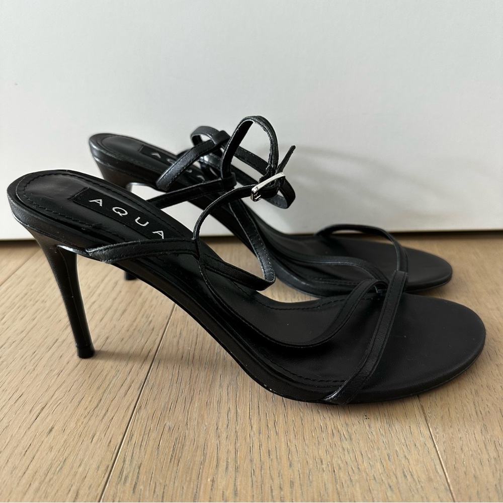 Aqua Black Round Toe Strappy Buckle Dress Slingback Stiletto Heels Sandals - Picture 7 of 10